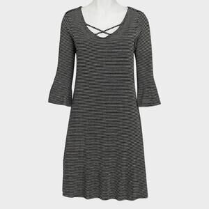Maurices Small V Neck Black White Striped 3/4 Sleeve Dress Rayon Spandex